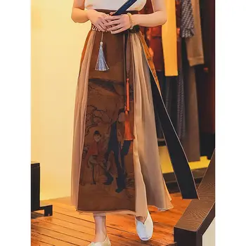 2022 kinų stiliaus pagerėjo hanfu sijonas sujungimas dizainas, vintage elegantiška, ilga suknelė moters, mergina, gėlių spausdinimo suknelė