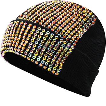 2022 Nauja Mergina, Šiltas Akrilo Megzti skrybėlę Dirbtinių Deimantų Skullies Beanies Kepurės Rudenį, Žiemą, Moterų, Vyrų kalnų krištolas Beanies