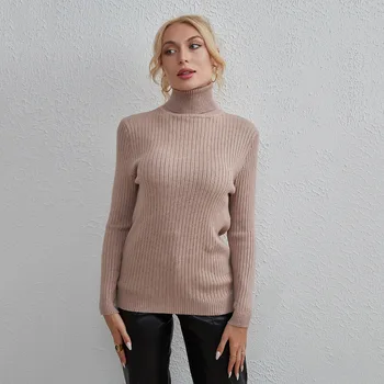 2023 Europos ir Amerikos moterų naujos vientisos spalvos pagrindinių mados dugno megztinis biuro aksesuarai