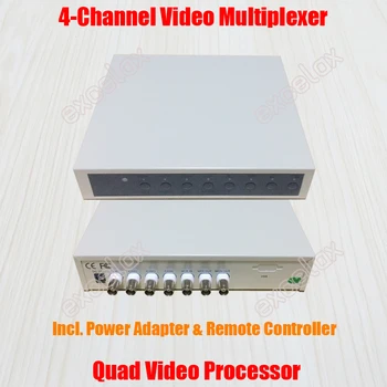 4CH CCTV Vaizdo Quad Procesorius Multiplexer 4 Kanalų Spalva Splitter BNC VGA Išvesties Signalas, Multiplexor w/ Nuotolinio valdymo pultelis
