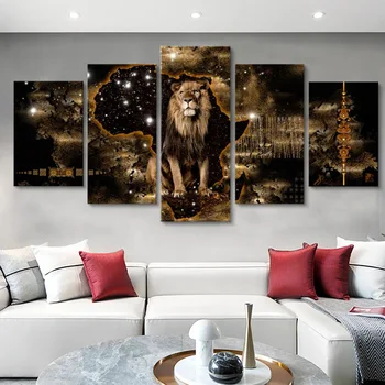 5 Vnt Mados Sienos Meno Tapybos Drobės Abstrakčiai Aukso Tekstūros Gyvūnų Liūtas Tapybos Modernių Namų Puošmena(Be Rėmelio)