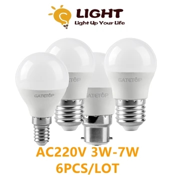 6pcs/daug LED Bubble Ball Lemputės Šviesos G45 E14 B22 3W-7W AC220V-240V Šiltai Balta Šalta Balta LED Lempa