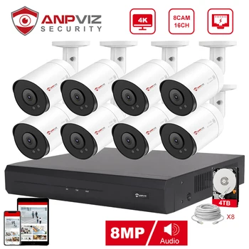 Anpviz NVR 16CH NVR 8MP POE IP Camera Sistema, Lauko CCTV Vaizdo Apsaugos Priežiūros Rinkinys IP66 IR 30m Humanoidų transporto priemonių Aptikimo
