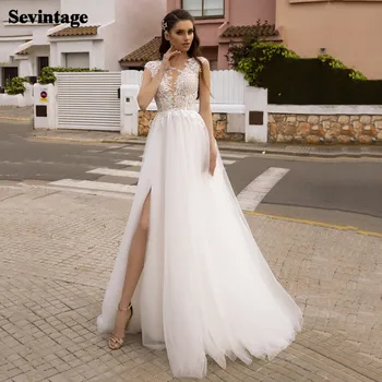 Appliques Nėrinių Vestuvių Suknelė Boho Balto Dramblio Kaulo Paplūdimys Vestuvės Chalatai 2021 Aukštos Ritininės Princesė Ilgai Birde Suknelės, Plius Dydis