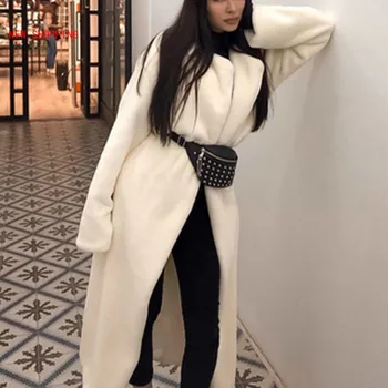 Baltas Meškiukas Paltai Dirbtiniais Kailiais Striukė Elegantiškas Ilgas Gauruotas Tranšėjos Moterų Furry Striukės Purus Dirbtiniais Kailių Paltai 2021 Žiemos Homewear