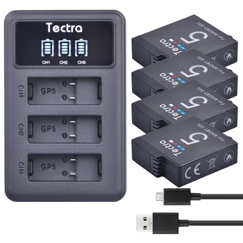 Baterija skirta Gopro Hero 5/6/7 + LED 3-Uostai, USB Kroviklis Gopro Hero 5, AHDBT-501,Herojus 6,Herojus 7 Juoda,Herojus 2018
