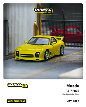 Bitumas Darbai 1:64 Mazda RX-7 (FD3S) Mazdaspeed A-Spec Konkurencijos Geltona Žėručio Diecast Modelio Automobilių