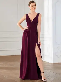 Elegantiškas vakarines sukneles Ilgio LINIJOS, be Rankovių su V-Kaklo Šifono Grindų Ilgio Suknelė 2023 kada nors gana Paprastas Prom Mulberry Suknelė