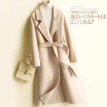 Gražus Rudens Žiemos Pop Moterų dvipusis Vilnos Kailis Mados Ilgai Office Lady Vilnonis Paltas Elegantiškas, Su Diržu, Viršutiniai drabužiai R993