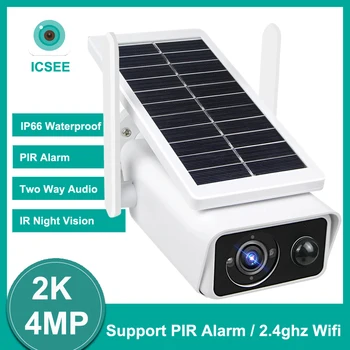 ICSEE 2K 4MP Saulės WiFi, Kamera, Lauko Stebėjimo Saugumo Kameros IP66 atsparus Vandeniui PIR Signalizacijos Naktinio Matymo Saulės Energijos Fotoaparatas