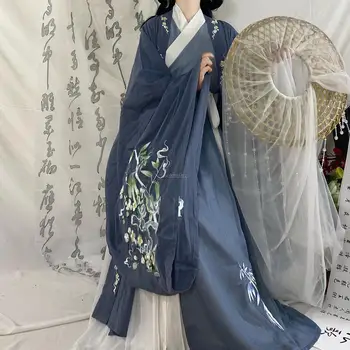 Jin Dinastijos Tradicinių Drabužių Moterims Pavasario Žalia Mėlyna Išskirtinį Siuvinėjimo Didelis Rankovėmis Derliaus Kinijos Hanfu Visiškai Rinkiniai