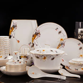 Jingdezhen Keramikos stalo rinkinys dubenį plokštė skardos šaukštu sekimo aukso kaulo porceliano indai dovanų rinkinys kasdien keramikos rinkinys