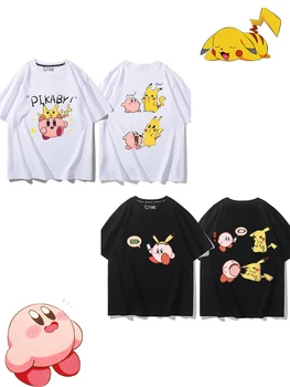 Kirby Pikachu Vaikų Drabužių Kawaii Trumpas Rankovėmis Vasarą Medvilnės Marškinėliai Kawaii Pokemon Saugus ir Universalus, Patogus Viršų