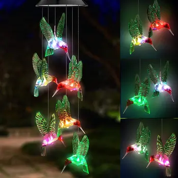 LED Saulės Vėjo Varpelių Krištolo Rutulį Hummingbird Vėjo Varpelių Šviesos Spalva Keičiasi Vandeniui Kabinti Saulės Šviesos Sode