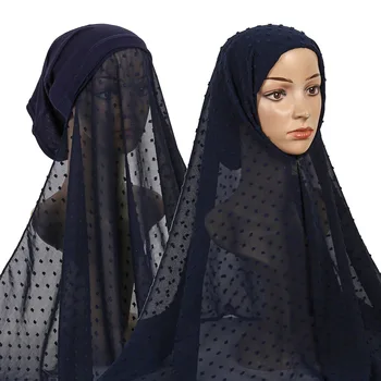 Mados Pom Pom Šifono Convinient Momentinių Hijab Su variklio Dangtis, Moterų galvos Apdangalai Musulmonų Underscar Jersey Vamzdis Bžūp 2IN1 175X70CM