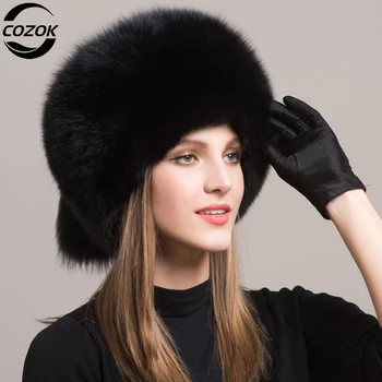 Natūralaus Lapės Kailio Rusijos Skrybėlę Ushanka Moteris, Žiemą Šiltas, Purus Populiarus Stilius Moterų Uodega Bžūp Mados Tikro Kailio Kepurės