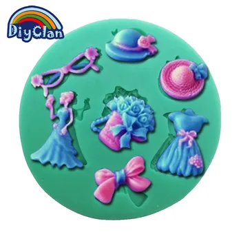 Nauji Drabužiai suknelė, skrybėlė gėlių akinius minkštas formos tortas dekoravimo priemonė šokolado pelėsių torto įrankius, virtuvės kepimo F0169QZ30