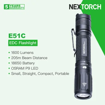 Nextorch E51C Kompaktiškas Tiesiai LED Žibintuvėlis, Iki 1600 Liumenų, 18650 Baterija, Greitai, Tiesiogiai Įkrovimo, Nešiojamas Žibintuvėlis su Įrašas