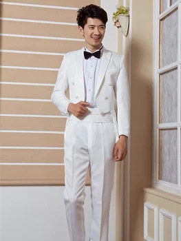 Pagal užsakymą Pagaminti baltos tailcoat,,RĄSTINIO ilgos uodegos baltas smokingas tailcoat,PRITAIKYTA VYRŲ KOSTIUMAI