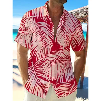 Paplūdimys vyriški marškiniai Havajų marškinėliai grafinis lapų spausdinimo Kubos apykaklės Havajų trumpas rankovės atogrąžų mados plius dydis striukė 5XL
