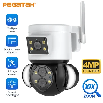 PEGATAH 4MP Dvigubas Objektyvas 10X Zoom PTZ Wi-fi IP Kamera Lauko AI žmonėmis Smart Prožektorius atsparus Vandeniui Vaizdo Stebėjimo Kameros