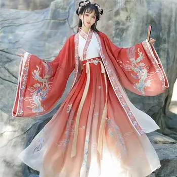 Plius Dydis 2XL Hanfu Suknelė Moterims Senovės Kinų Tradicinės Spausdinimo Hanfu Pasakų Cosplay Kostiumų Hanfu Šokių Suknelė Žalia Raudona Rinkiniai