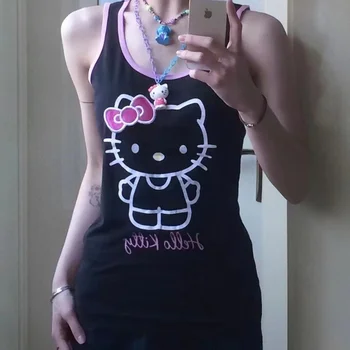 Sanrio Seksuali Suknelė y2k Mielas Hello Kitty Spausdinti Suknelė Spalvų Atitikimo Slim-Fit Suspender Sijonas Klubo Sijonas Vasaros Moterų Drabužiai