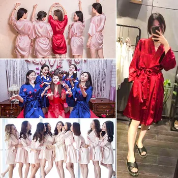 Trumpas Moterys Kimono Skraiste Pižamą Pusė Rankovės Sleepwear Namų Padažu Suknelė Siuvinėjimo Nuotaka Bridesmaid, Chalatas Naktiniai Drabužiai