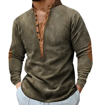 Vyriški Lauko Henley Marškinėliai Marškinėliai V-Kaklo, ilgomis Rankovėmis Atsitiktinis Megztinis Šalies Camisas De Hombre